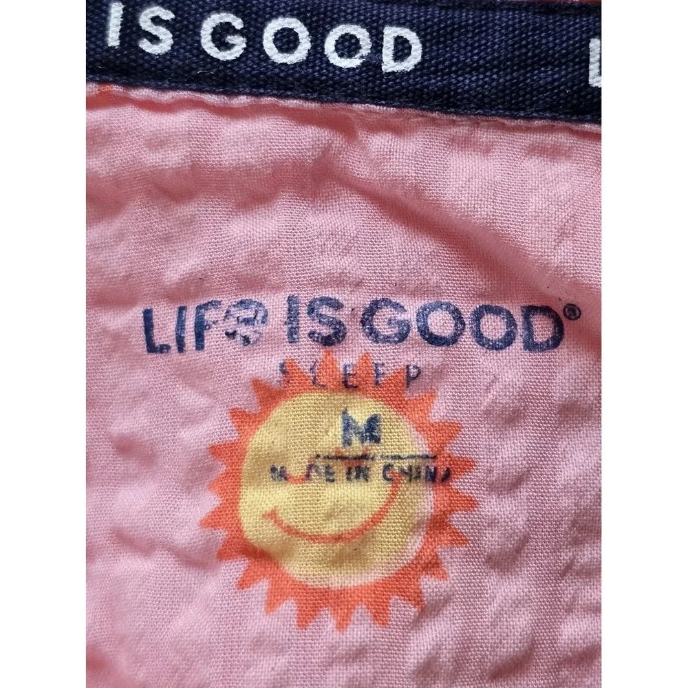 Life Is Good Sleep Cotton Blend Sunshine Smiling Sun Graphic Print Button Up Top - Picture 6 of 10